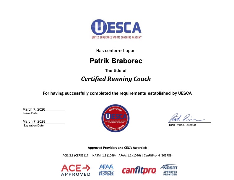 Certifikát UESCA Certified Running Coach